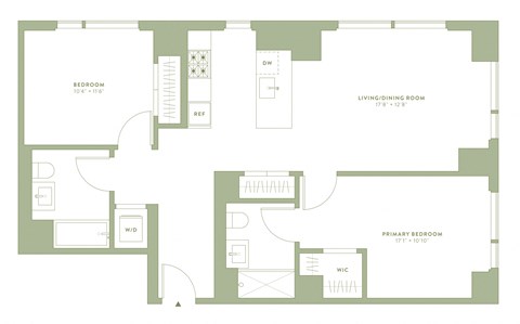 Floor plan for 2 beds, 2 baths, 1027 sqft
