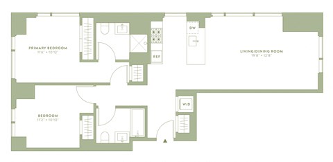 Floor plan for 2 beds, 2 baths, 1030 sqft