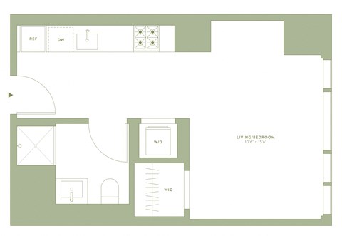 Floor plan for studio, 1 bath, 404 sqft