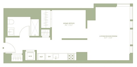 Floor plan for studio, 1 bath, 618 sqft