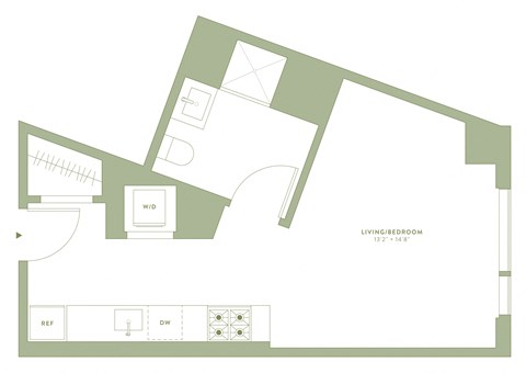 Floor plan for studio, 1 bath, 415 sqft