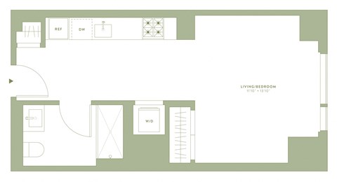 Floor plan for studio, 1 bath, 432 sqft