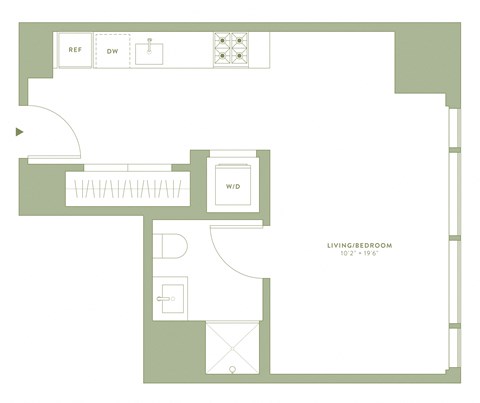 Floor plan for studio, 1 bath, 457 sqft
