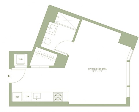 Floor plan for studio, 1 bath, 472 sqft