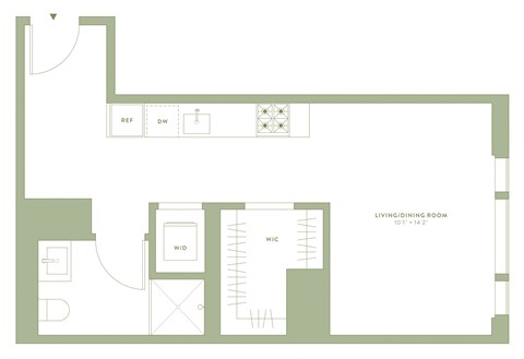 Floor plan for studio, 1 bath, 483 sqft