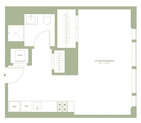 Floor plan for studio, 1 bath, 497 sqft