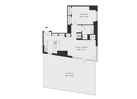 Floor plan for 1 bed, 1 bath, 774 sqft