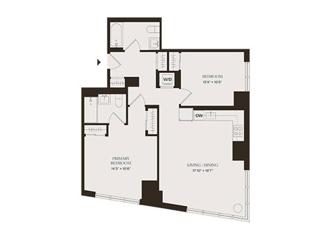 Floor plan for 2 beds, 2 baths, 1007 sqft