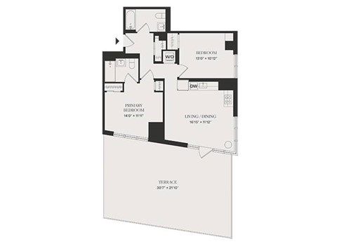 Floor plan for 2 beds, 2 baths, 916 sqft