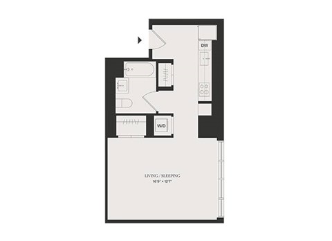 Floor plan for studio, 1 bath, 519 sqft