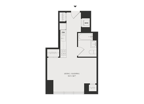 Floor plan for studio, 1 bath, 419 sqft