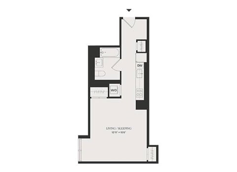 Floor plan for studio, 1 bath, 511 sqft