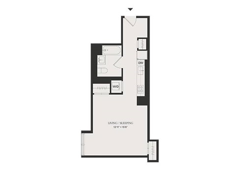 Floor plan for studio, 1 bath, 515 sqft
