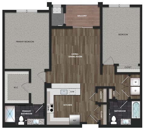 Floor plan for 2 beds, 2 baths, 1272 sqft