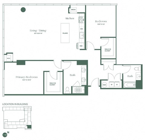 Floor plan for 2 beds, 2 baths, 1760 sqft