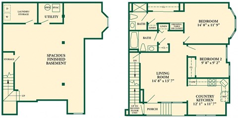 Floor plan for 2 beds, 2 baths, 1776 sqft