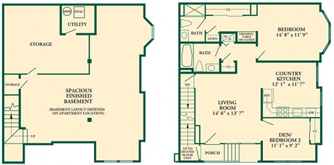 Floor plan for 2 beds, 2 baths, 1876 sqft