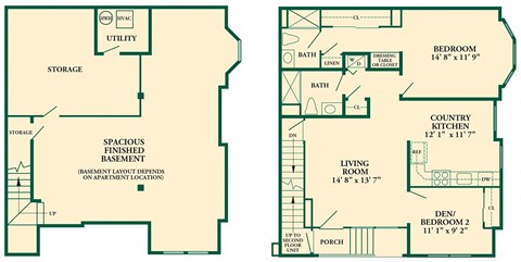 Floor plan for 2 beds, 2 baths, 1876 sqft