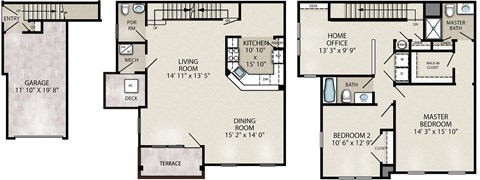 Floor plan for 2 beds, 2.5 baths, 1670 sqft