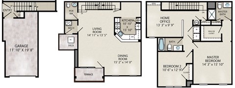 Floor plan for 2 beds, 2.5 baths, 1670 sqft