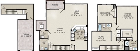 Floor plan for 2 beds, 2.5 baths, 1690 sqft