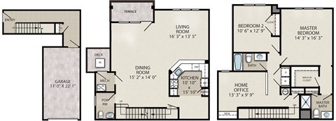 Floor plan for 2 beds, 2.5 baths, 1690 sqft