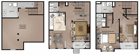 Floor plan for 2 beds, 2.5 baths, 1670 sqft
