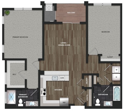 Floor plan for 2 beds, 2 baths, 1294 sqft
