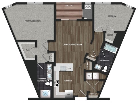 Floor plan for 2 beds, 2 baths, 1212 sqft