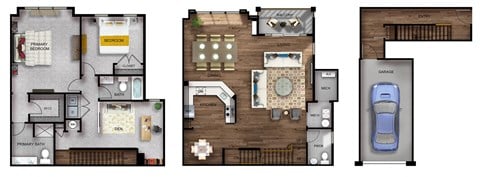 Floor plan for 2 beds, 2.5 baths, 1980 sqft
