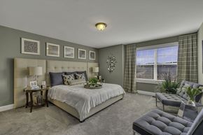 West Windsor apartment for rent - Interior Photo of the model at Princeton Terrace at West Windsor showing a bedroom with bed%2c night stand and dresser with wall to wall carpeting. Large double window to allow for natural light.