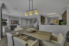 West Windsor apartment for rent - Interior Photo of the model at Princeton Terrace at West Windsor showing the dining area with table and chairs. You can also see the living room and into the kitchen