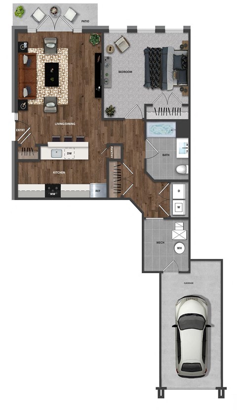 Floor plan for 1 bed, 1 bath, 816 sqft