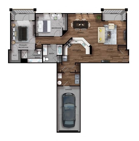 Floor plan for 2 beds, 2 baths, 1440 sqft