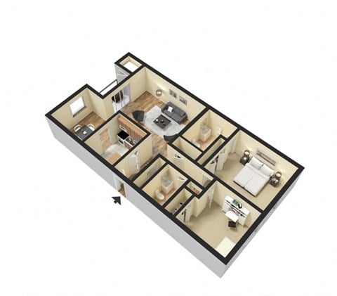 Floor plan for 2 beds, 2 baths, 1019 sqft