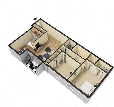 Floor plan for 2 beds, 1.5 baths, 1116 sqft