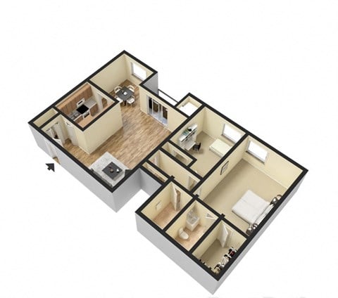 Floor plan for 2 beds, 2 baths, 1140 sqft