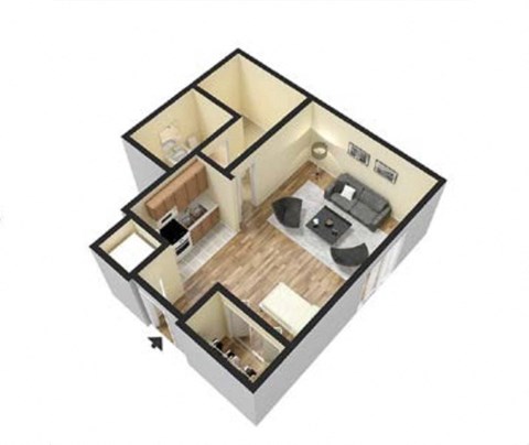 Floor plan for 1 bed, 1 bath, 380 sqft
