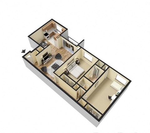 Floor plan for 1 bed, 1 bath, 824 sqft