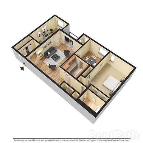 Floor plan for 2 beds, 1 bath, 1156 sqft