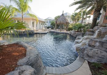 Elaborate pool and water relaxing area