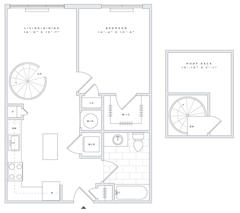 Floor plan for 1 bed, 1 bath, 706 sqft