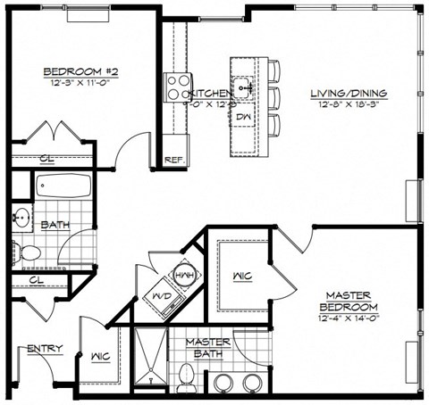 Floor plan for 2 beds, 2 baths, 1182 sqft