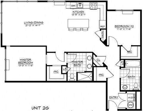 Floor plan for 2 beds, 2 baths, 1322 sqft