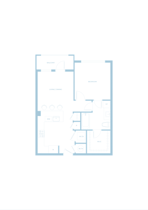 Floor plan for 1 bed, 1 bath, 680 sqft