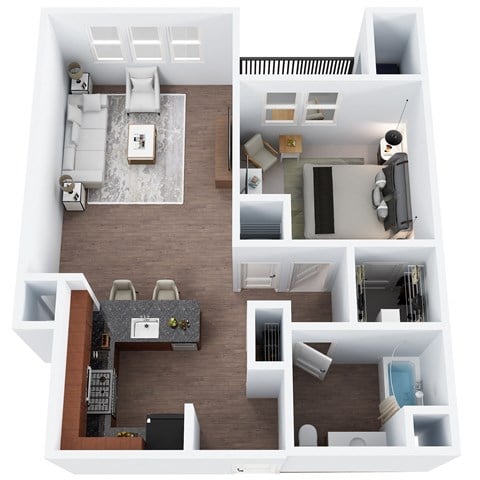Floor plan for 1 bed, 1 bath, 760 sqft