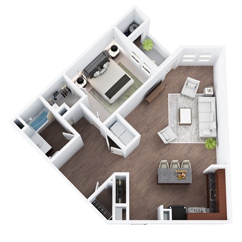 Floor plan for 1 bed, 1 bath, 956 sqft
