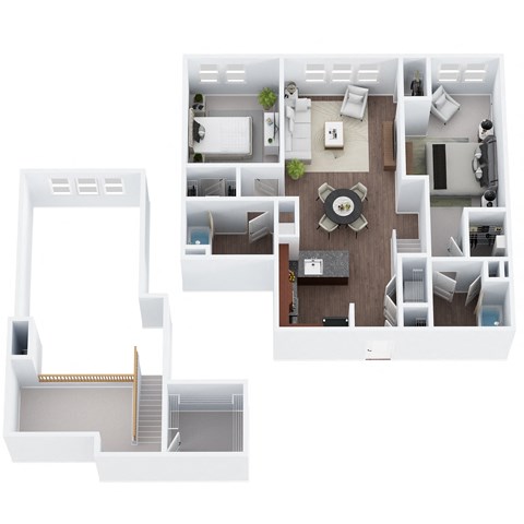Floor plan for 2 beds, 2 baths, 1280 sqft