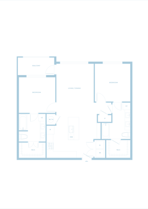Floor plan for 2 beds, 2 baths, 1068 sqft