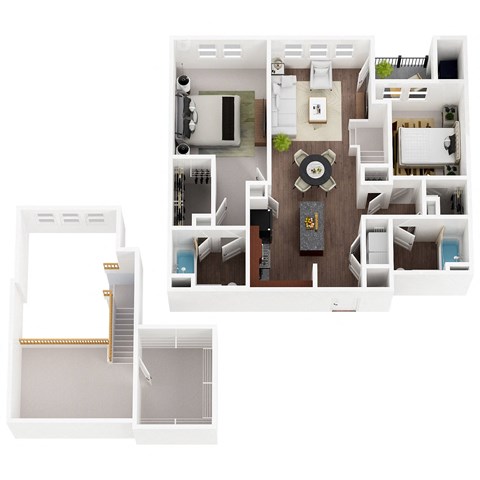Floor plan for 2 beds, 2 baths, 1276 sqft